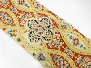 アンティーク　華紋に花更紗模様織出し袋帯（着用可）